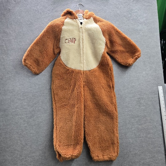 VINTAGE Disney Kids Sleepwear 4-6T Brown Jumpsuit Fleece Chip n Dale 90s